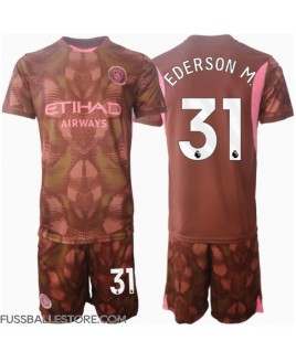 Günstige Manchester City Ederson Moraes #31 Torwart Heimtrikotsatz Kinder 2024-25 Kurzarm (+ Kurze Hosen)